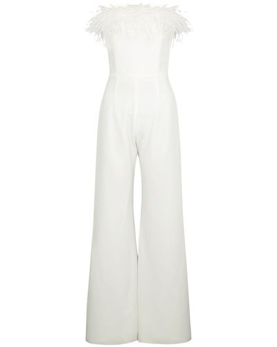 16Arlington Taree Feather-Trimmed Jumpsuit - White