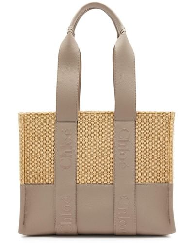 Chloé Woody Leather And Raffia Tote - Natural