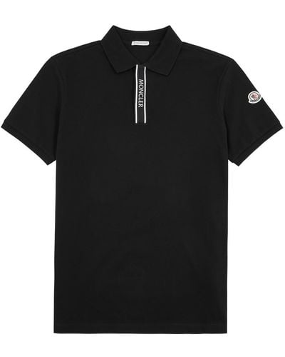 Moncler Logo Piqué Cotton Polo Shirt - Black