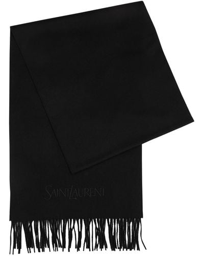 Saint Laurent Logo-embroidered Cashmere Scarf - Black