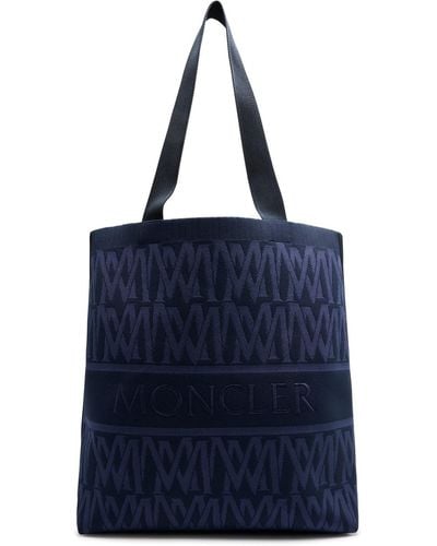 Moncler Logo-Jacquard Knitted Tote - Blue