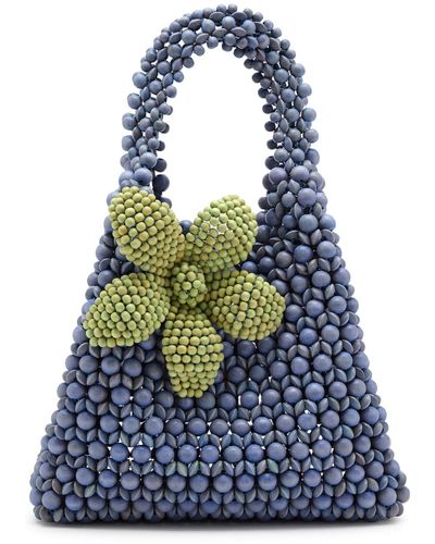 Aranaz Flora Beaded Top Handle Bag - Blue