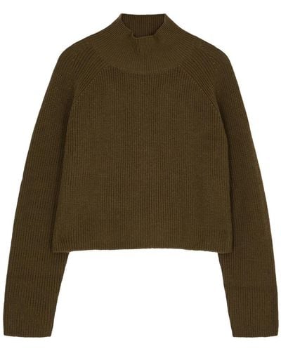 Eileen Fisher Cropped Ribbed Wool Sweater - Green