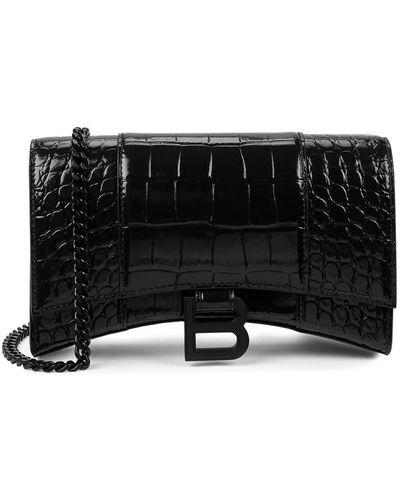Balenciaga Hourglass Crocodile Leather Wallet-on-chain - Black