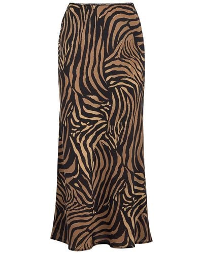 RIXO London Ardith Tiger-Print Silk Midi Slip Skirt - Black