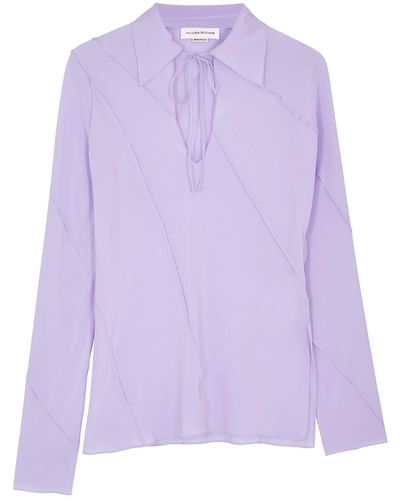 Victoria Beckham Spiral Seam Paneled Silk Blouse - Purple