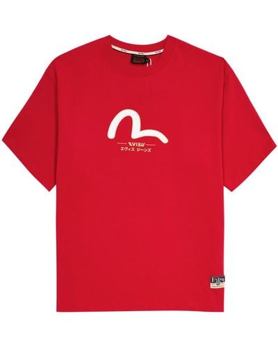 Evisu Daicock And Kamon Printed Cotton T-Shirt - Red