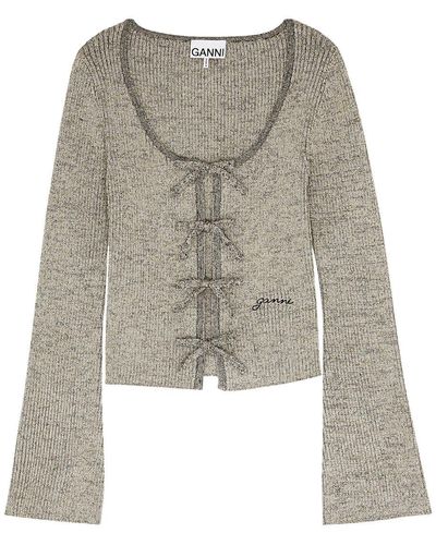 Ganni Glittered Ribbed-knit Top - Gray