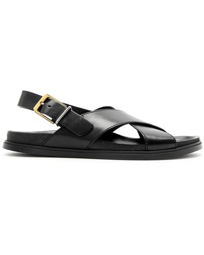 The Row Buckle Leather Sandals - Black
