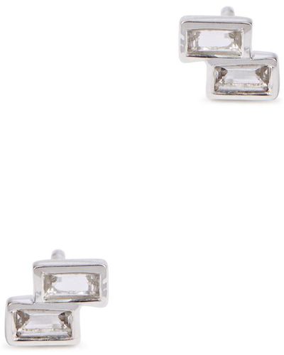 Daisy London Tetris Sparkle Sterling Stud Earrings - White