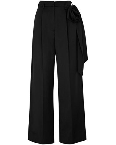 Simone Rocha Floral-appliquéd Wide-leg Woven Trousers - Black
