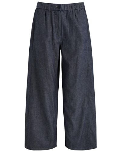 Eileen Fisher Wide-Leg Chambray Trousers - Blue
