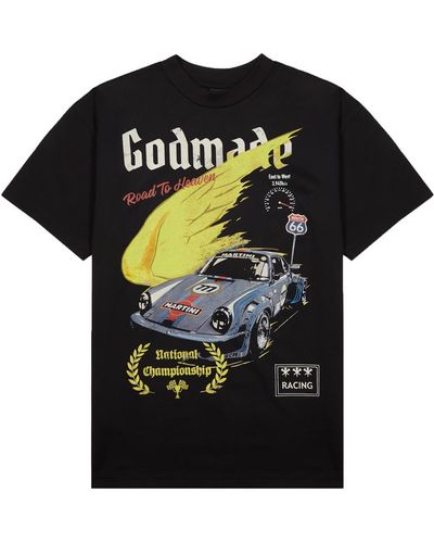 God Made Road To Heaven Printed Cotton T-Shirt - Black
