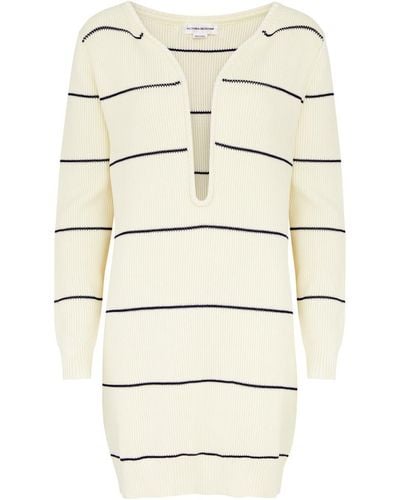 Victoria Beckham Frame Striped Cotton-Blend Mini Sweater Dress - Natural