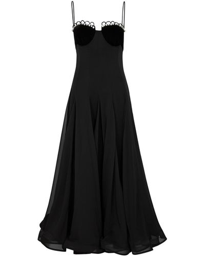 Nafsika Skourti Waltz Embellished Chiffon Midi Dress - Black