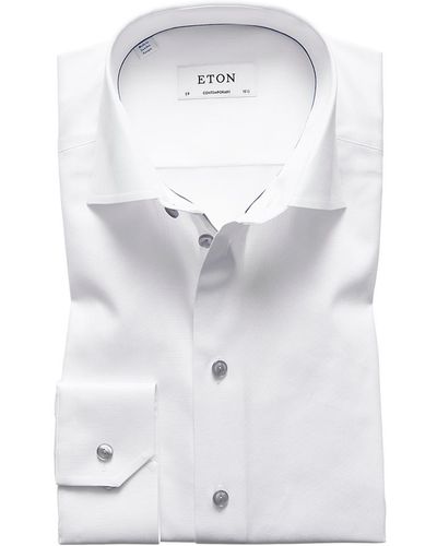 Eton White Twill Shirt With Grey Details - Slim Fit
