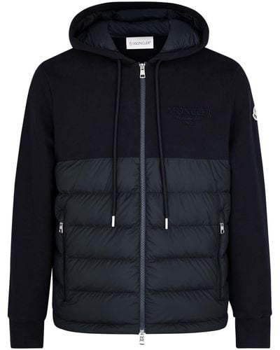 Moncler Hooded Jersey And Quilted Shell Sweatshirt - Blue