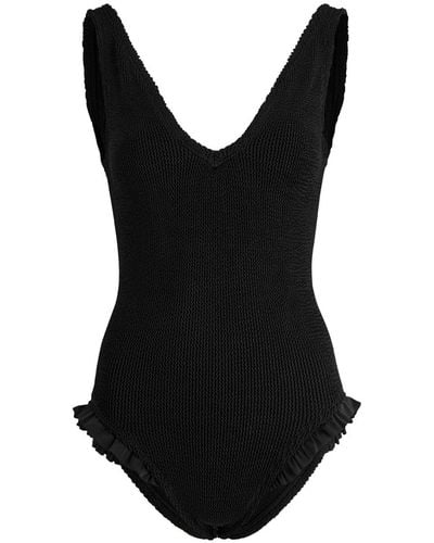 Hunza G Lisa Ruffled Seersucker Swimsuit - Black