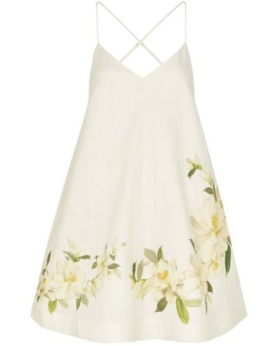 Zimmermann Harmony Floral-Print Linen Mini Dress - White