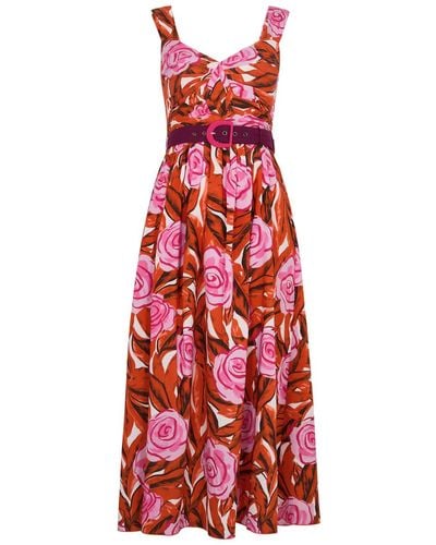 Diane von Furstenberg Elisa Floral-Print Cotton-Blend Midi Dress - Red