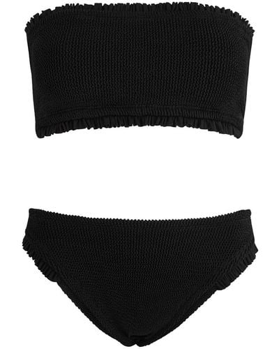 Hunza G Tracey Ruffled Seersucker Bandeau Bikini - Black