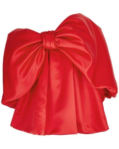 Simone Rocha One-Shoulder Bow Satin Top - Red