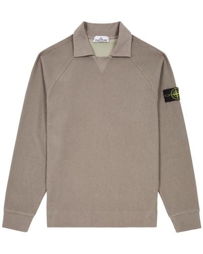 Stone Island Logo Ribbed Cotton-Blend Sweatshirt - Grey