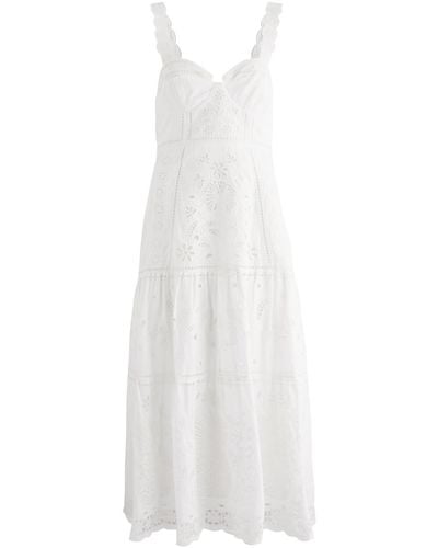 FARM Rio Richillieu Broderie Anglaise Cotton Midi Dress - White