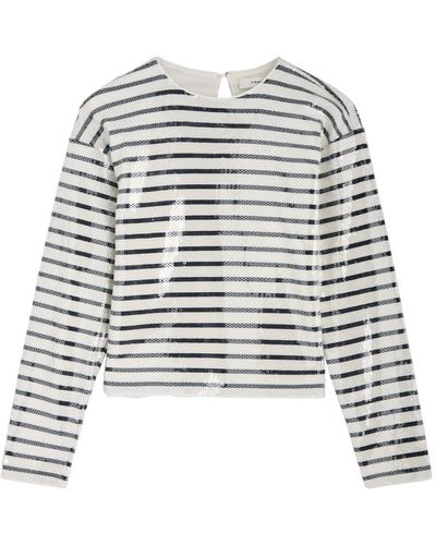 FRAME Striped Sequin-Embellished Cotton Top - White