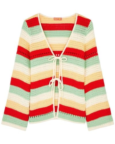 Kitri Ellsie Striped Crochet-knit Cardigan - Red