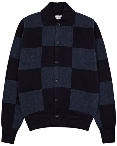 Oliver Spencer Britten Checked Wool Cardigan - Blue