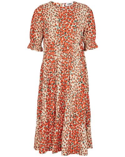 YMC Jolene Floral-Print Cotton Midi Dress - Orange