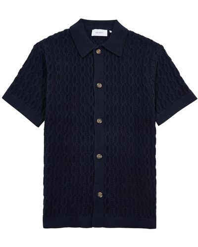 Les Deux Garrett Cable-Knit Cotton Shirt - Blue