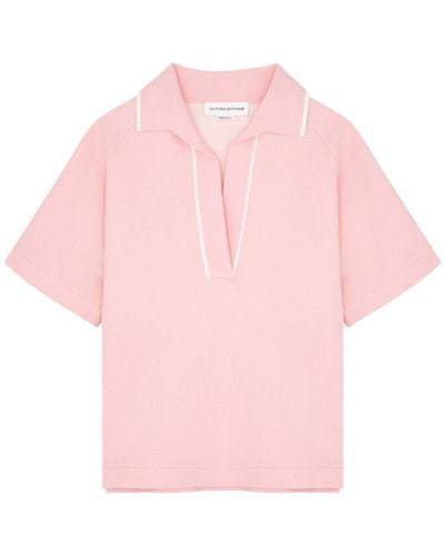 Victoria Beckham Bouclé Cotton-Blend Polo Top - Pink