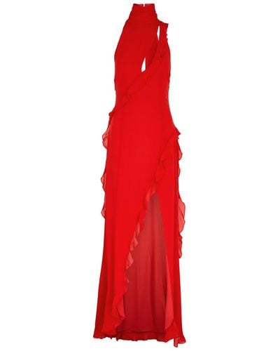 De La Vali Parfait Ruffled Chiffon Maxi Dress - Red