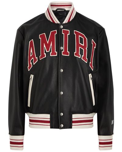 Amiri Logo Leather Varsity Jacket - Black