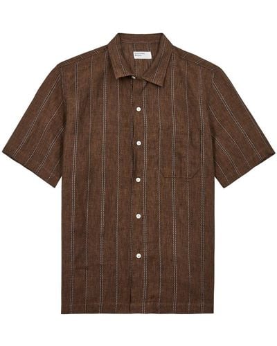 Universal Works Road Striped Linen Shirt - Brown