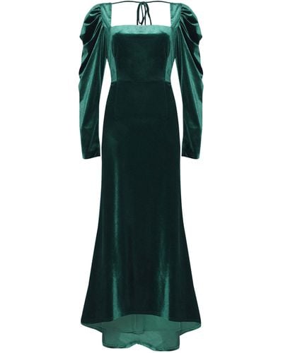 True Decadence Emerald Green Velvet Maxi Dress With Extravagant Shoulders