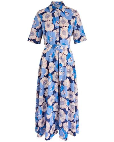 Evi Grintela Lana Floral-Print Cotton Shirt Dress - Blue