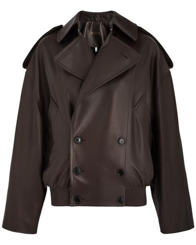 Loewe Double-Breasted Leather Trench Jacket - Black