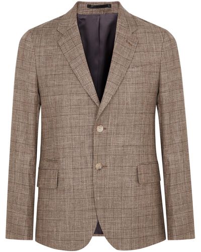 Paul Smith Checked Wool-blend Blazer - Brown