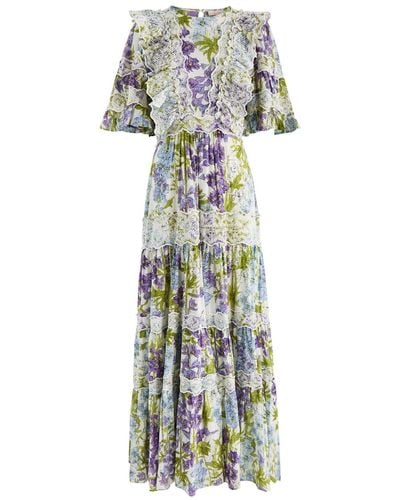 byTiMo Floral-Print Embroidered Cotton-Blend Maxi Dress - Multicolour