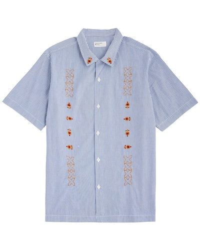 Universal Works Road Striped Embroidered Cotton Shirt - Blue