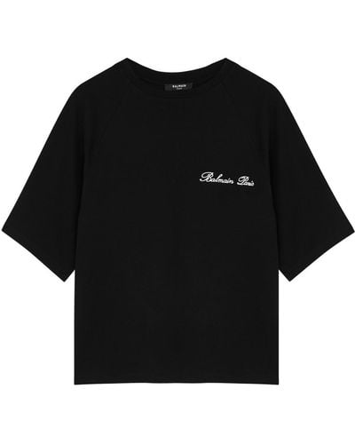 Balmain Logo-embroidered Cotton T-shirt - Black