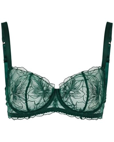 Fleur Of England Eva Floral-embroidered Underwired Bra - Green