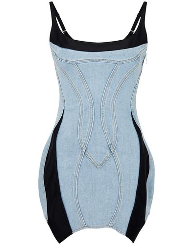 Mugler Panelled Denim Mini Dress - Blue