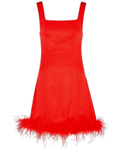 Kitri Edina Feather-trimmed Satin Mini Dress - Red