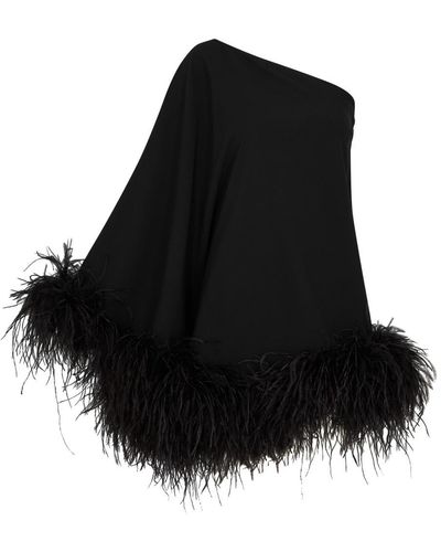 ‎Taller Marmo Piccolo Ubud One-shoulder Feather-trimmed Mini Dress - Black