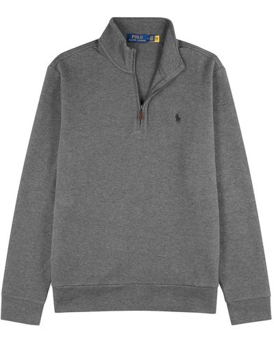 Polo Ralph Lauren Logo Half-zip Cotton-blend Sweater - Gray