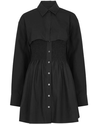 T By Alexander Wang Alexanderwang. T Layered Cotton-poplin Mini Shirt Dress - Black